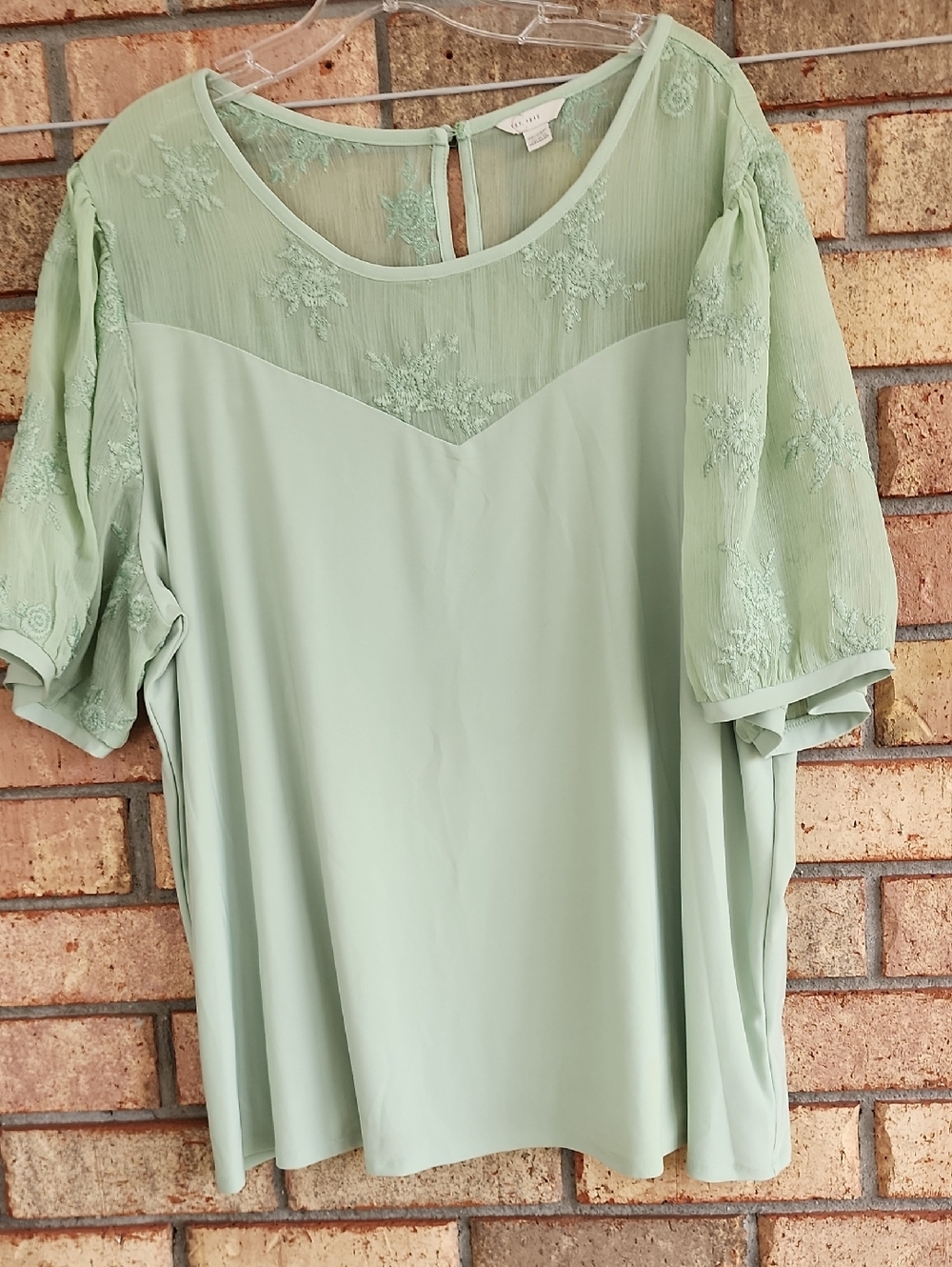 C Est. 1946 Size 22/24w Women's Mint Green Lace Yoke Blouse